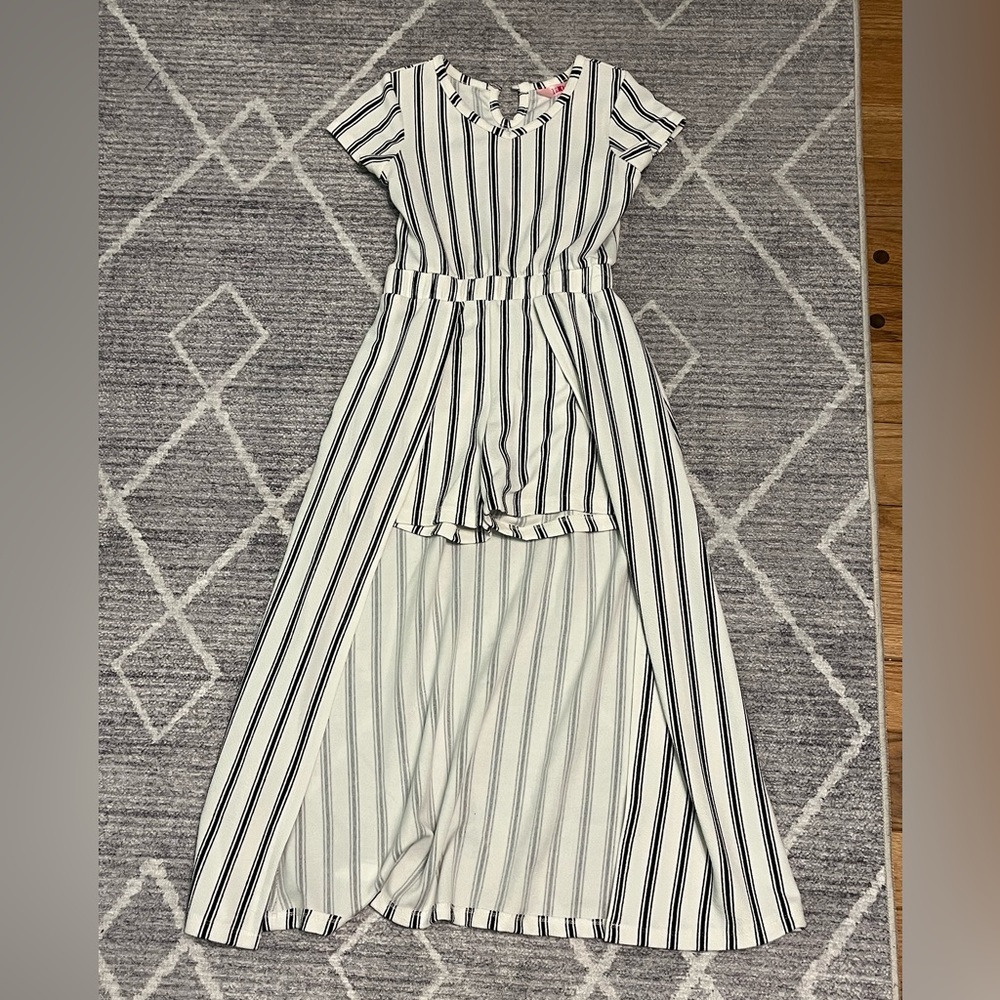 Juniors 7/8 Striped Romper with Skirt
